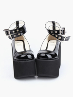 Schöne schwarze Runde Toe Leder tägliche lässig Lolita Schuhe