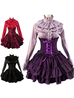 Schöner Lolita Rock Kord mit Band Lavender hoher Taille schnüren Rüschen in Dunkellila
