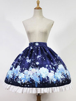 Schöner Lolita Rock Polyester mit Haunted Nacht Neverland Blumendruck Rüschen gefaltet Royal und Print Violett
