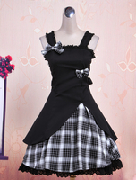 Schönes Lolita Kleid Baumwolle mit Schleife im süßen und hübschen Style in Schwarz