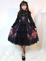 Schönes Lolita Kleid Baumwollfasern mit Rundkragen und Rüschen gotisch