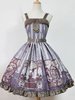 Schönes Lolita Kleid Polyester mit viereckigem Ausschnitt und Gürtel im klassischen & traditionellen Style Graublau