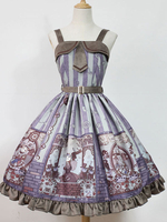 Schönes Lolita Kleid Polyester mit viereckigem Ausschnitt und Gürtel im klassischen & traditionellen Style Graublau