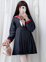 Schönes Lolita OP-Kleid Lolita Bows Schwarz Bedruckte Langarm Lolita One Piece Kleider