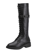 Schnürstiefel schwarz Runde Toe Schnalle Kniehohe Stiefel