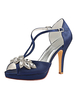 Schuhe der Brautmutter 2021 Dark Navy Peep Toe T Type High Heel Hochzeit Schuhe