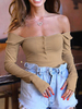 Schulterfrei Langarm Bodysuit Khaki Bateau Neck Offene Schulter Casual Polyester Top Für Frauen