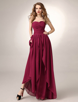 Schulterfreies Brautjungfernkleid Lang aus Chiffon Burgunderrot