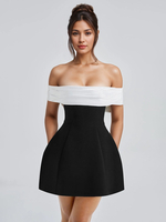 Schulterfreies Minikleid mit Schleife hinten A-Linie Geburtstagspartykleid für Frauen 2025