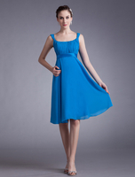 Schulterfreies Prom-Cocktailkleid aus Chiffon mit zappelnden Rüschen in Blau