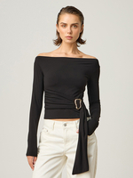 Schulterfreies Top mit gerüschter Taille und Schnallendetail für Damen 2025