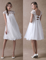 Schwangere Brautkleider Kurz Empire-Taille Spitze Tulle Cap Sleeve Brautkleid