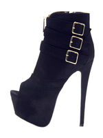 schwarz Sexy schuhe 2020 High Heel Booties Suede Peep Toe Platform Buckle Detail Sky High Ankle Boots