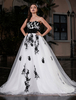 Schwarz A-line Hochzeitskleid trägerlosen schwarzen Applique Sash Tüll Satin Stoff Brautkleid