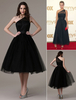 Schwarz Abendkleider 2022 Kurzes Cocktailkleid Laley Cuoco Emmys Polka Dot One Shoulder Knöchellangen Tüll Partykleid