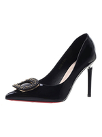 Schwarz-Absatz-Frauen-spitze Zehe Strass Stiletto Pumps