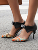 Schwarz-Absatz-Frauen Spitzschuh Printed Bow Slip On Pumps