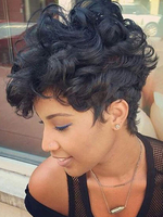 Schwarz Afro Perücke Layered Barrel Locken Kurze Frauen Echthaar Perücke