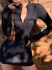 Schwarz Bodycon Kleider Damen Langarm Slip Fit Slim Fit Kurzes Kleid