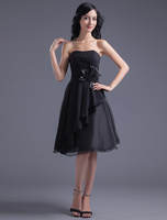 Schwarz Bridesmaid Kleid trägerlos rückenfreie Blumen Chiffon-Kleid