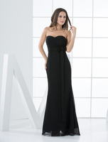 Schwarz Bridesmaid Kleid trägerlos Sash Mermaid Bögen Chiffon-Kleid