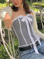 Schwarz Cami Top Bateau Neck Plaid Bögen Lässig Polyester Frauen Camis