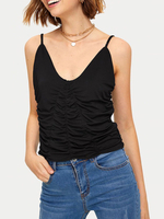Schwarz Cami Top geraffte lässige Frauen Camis