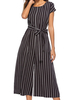 Schwarz-Farben-Block-Juwel Ausschnitt mit kurzen Ärmeln Lace Up Polyester Harem Sommer Playsuit