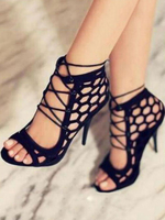 Schwarz Gladiator Sandale 2020 Damen Offener Zeh Cut Out Schnüren Hoch Heel Sandale