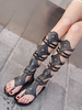 Schwarz Gladiator Sandalen 2020 Damen Thong Detail Perlen ausgeschnitten Flache Sandalen
