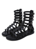 Schwarz Gladiator Sandalen PU-Leder Reißverschluss Flache Gladiator Sandalen