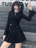 Schwarz Gothic Langarm Tops Langarm Baumwolle Retro Kostüme