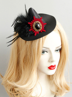Schwarz Haarschmuck Satin Feder Strass Detail Kopfbedeckung Hut