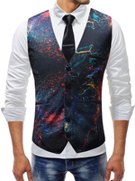 Schwarz Herren Weste 2020 Übergröße V-Ausschnitt Galaxy Gedruckt Slim Fit Anzugweste