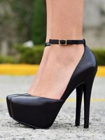 Schwarz High Heels 2020 Damen Abendschuhe PlatFürm Almond Stiletto-Absatz Fesselriemen Sandal Schuhe