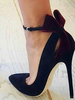 Schwarz High Heels 2020 Suede Spitze Ausgeschnitten Bogen Fesselriemen Pumps Für Damen