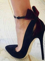Schwarz High Heels 2020 Suede Spitze Ausgeschnitten Bogen Fesselriemen Pumps Für Damen