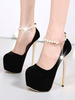 Schwarz High Heels 2020 Wildleder Platfürm Perlen Fesselriemen Pumpen Damen Sexy Schuhe