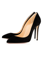Schwarz High Heels Wildleder Leder Spitze Zehen Stiletto Absatz Slip On Pumps