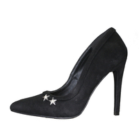 Schwarz High Heels Wildleder Spitz Metall Detail Slip On Pumps Frauen Kleid Schuhe