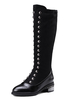 Schwarz Hohe Stiefel Frauen Wildleder Patchwork Runde Zehe Nieten Flache Stiefel Kniehohe Stiefel
