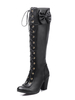 Schwarz Kampfstiefel Frauen Spitzschuh Lace Up Vintage Stiefel Mitte Kalb Stiefel