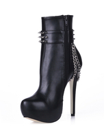Schwarz Knöchel Stiefel 2021 Frauen Hoch Absatz Stiefels Platform Um Zehe Nieten Kette Detail Stiefels