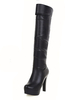 Schwarz Kniehohe Stiefel Frauen Mandel Plattform High Heel Stiefel
