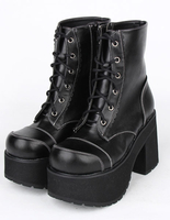 Schwarz Leder Lolita Heel Stiefel für Mädchen
