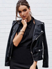 Schwarz Moto Jacke Leder wie Briefe gestickte Taschen Frauen Biker Jacke