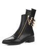 Schwarz Motorradstiefel Frauen Spitz Schnalle Detail Reißverschluss Ankle Boots