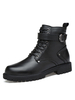 Schwarz Motorradstiefel Rindsleder Runde Kappe Metall Detail Schnürstiefel Männer Stiefeletten