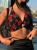 Schwarz Neckholder Top Blumendruck Bohemian Lycra Spandex Polyester Sexy Frauen Camis