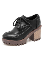 Schwarz Oxford Schuhe Frauen Runde Zehe Chunky Heel Lace Up Schuhe